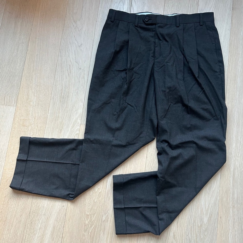 Ralph Lauren Mens Pleated Dress Pants Charcoal Gray Micro Check 36W x 30L Cuffed